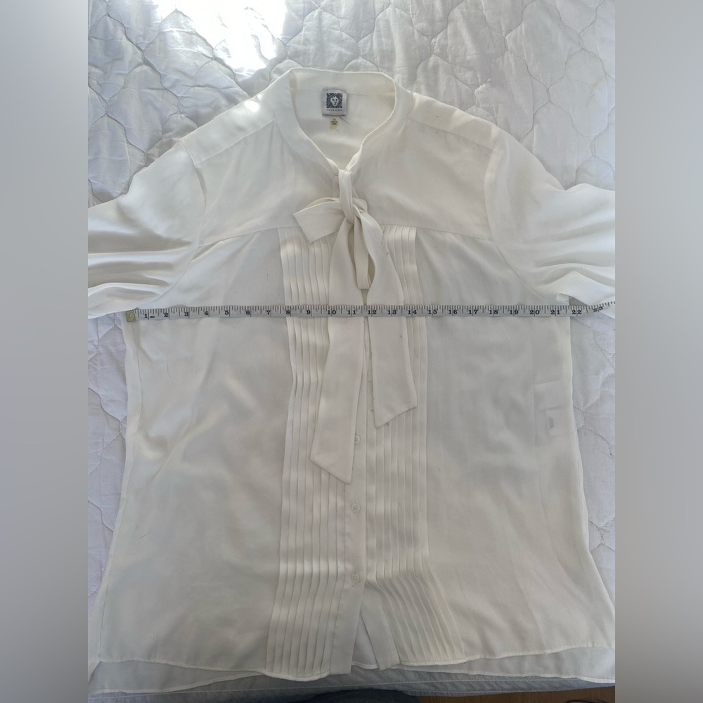 Anne Klein Ivory Tie-Neck Blouse Size 14 – Elegant Office Work Top - Picture 3 of 5